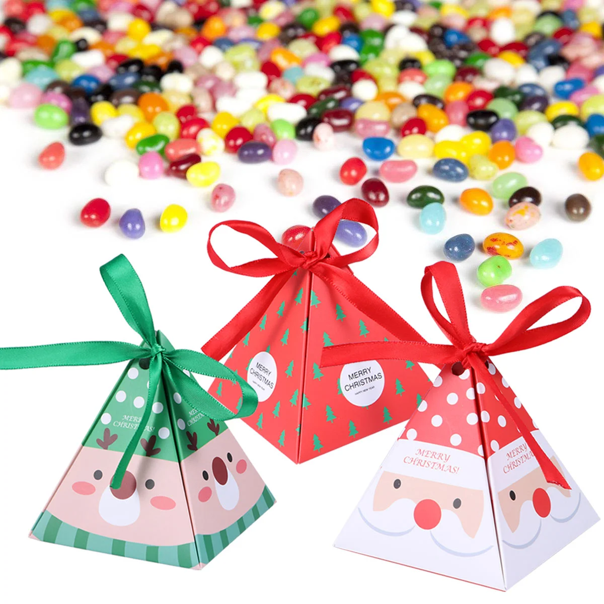 

Boxes Christmas Gift Box Candy Holiday Goodie Treat Paper Cookiepresentsfavorsparty Favortriangle3D Santa Wrapping Packaging