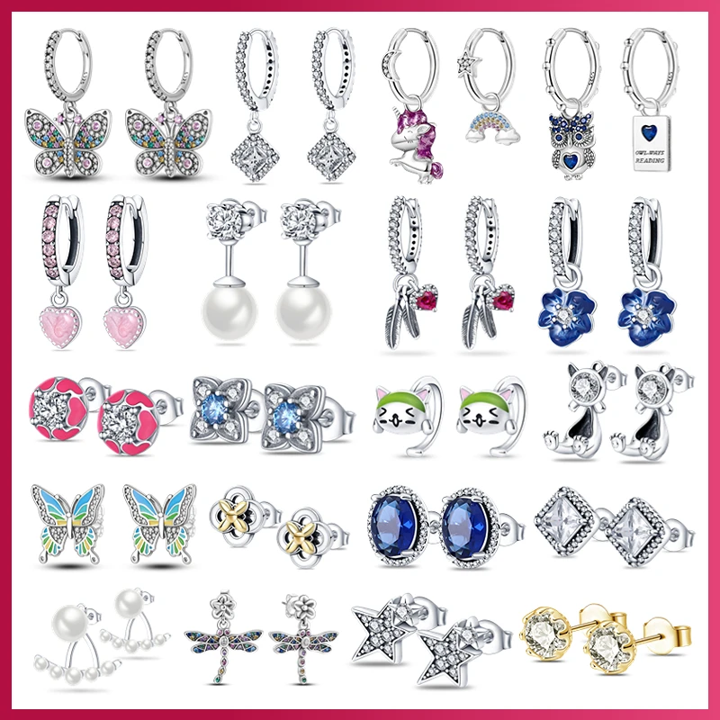 Женские серьги-гвоздики из серебра 100% пробы с фианитами