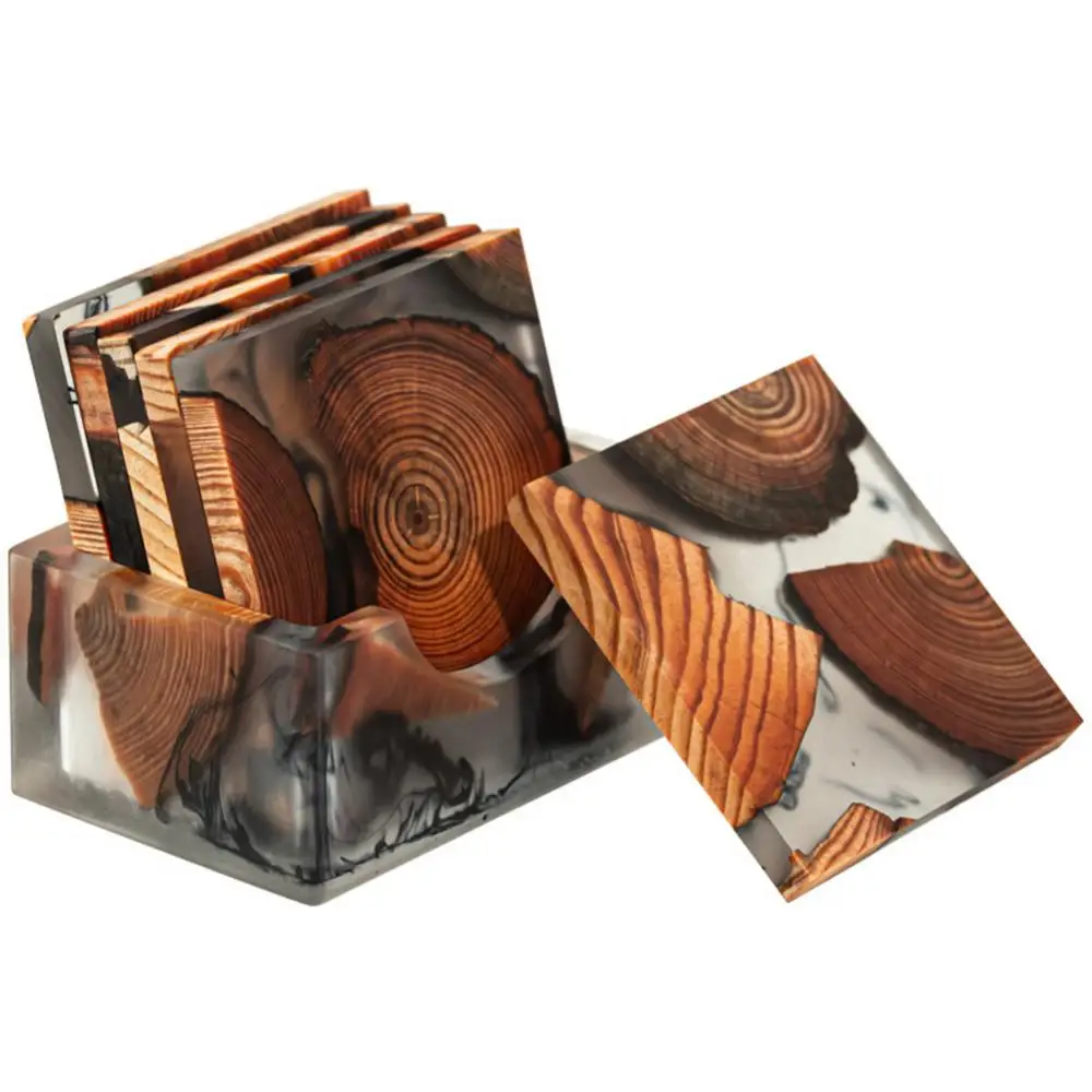 

Resin Resin Insulation Coasters Durable Tea Coaster Heat Resistant Coffee Cup Pad Placemat Kitchen Table Decoration Square