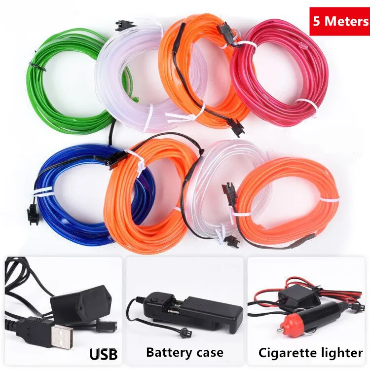 5 Meters 12V DIY Car EL Wire Rope light Interior Auto USB LED Strip Lighting  Atmosphere Decorative Lamp Flexible Neon Light