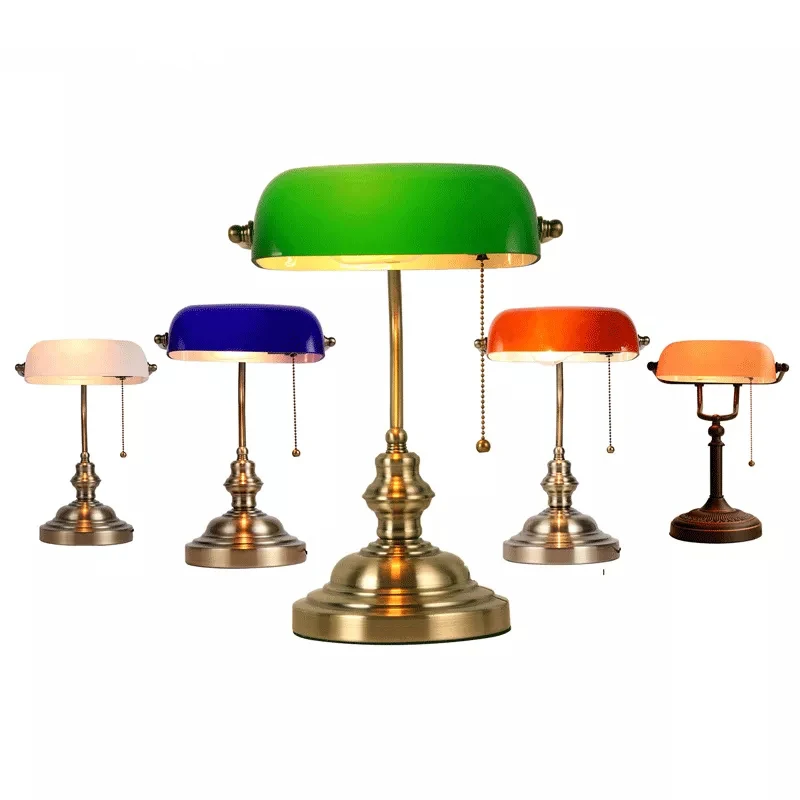 Retro industrial Classical E27 banker table lamp  Green glas