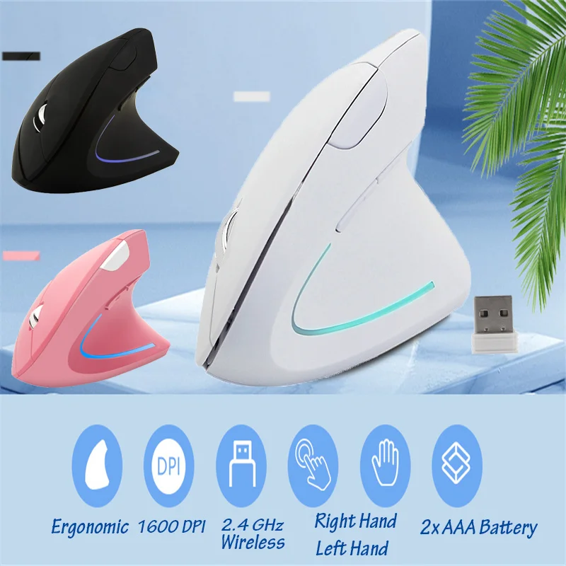 

Ergonomic Vertical Mouse Wireless RGB USB Optical Mause Gaming Right Left Hand Pink Mice For Computer Laptop PC Tablet