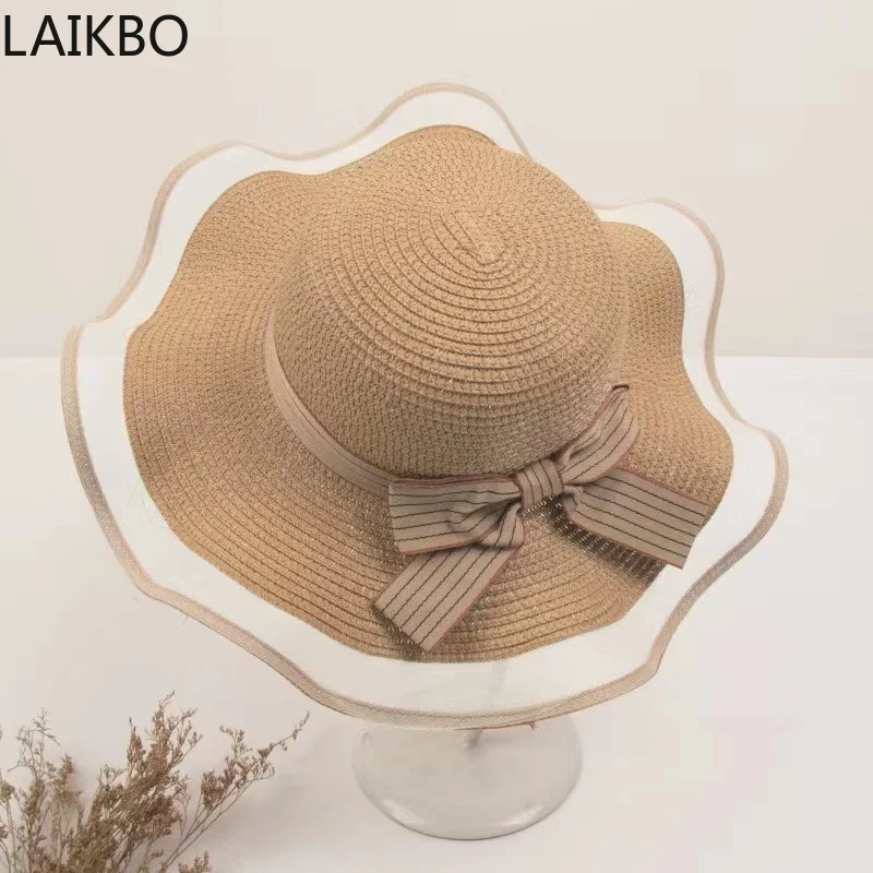

2022 New Summer Female Sun Hat Bow Ribbon Panama Beach Hats For Women Chapeu Feminino Sombrero Floppy Straw Hat