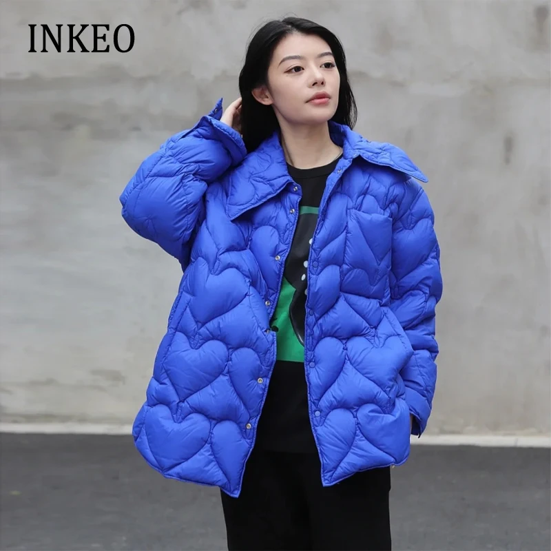 2022 Winter Oversized down jacket Women Streetwear Long sleeve Overshirt Blue Warm Fashion Ladies snow wear Clothing INKEO 2O279