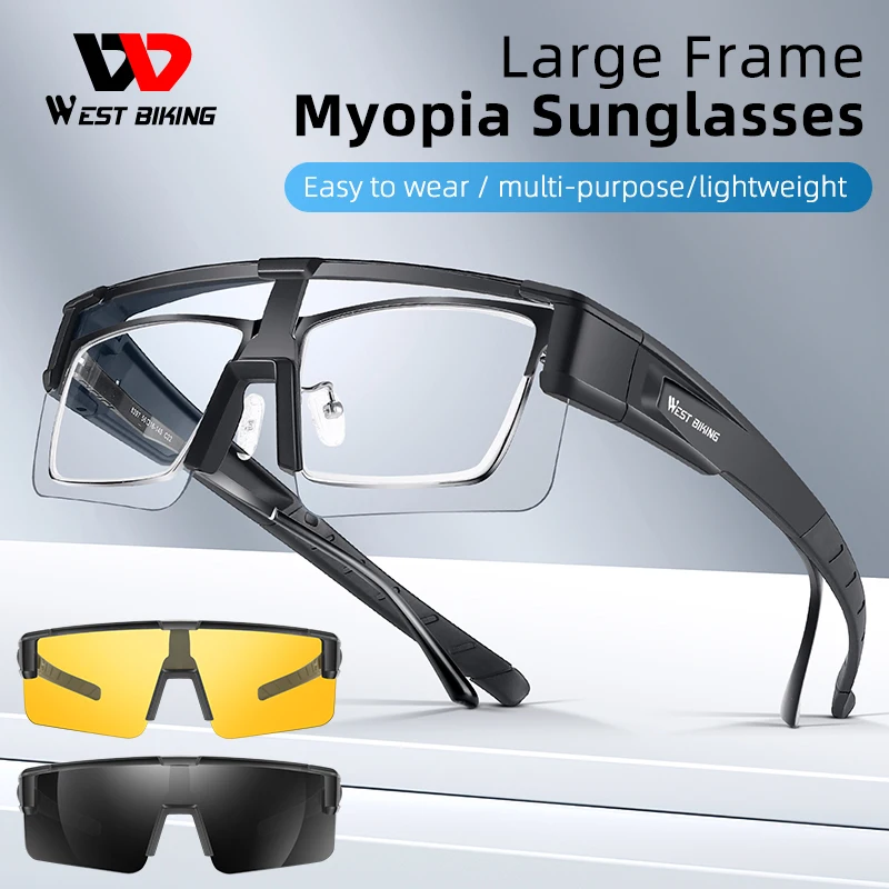 

WEST BIKING Cycling Glasses Myopic Large Frame Combined Sunglasses Driving Polarized Photochromic Eyewear Fishing Bike Goggles