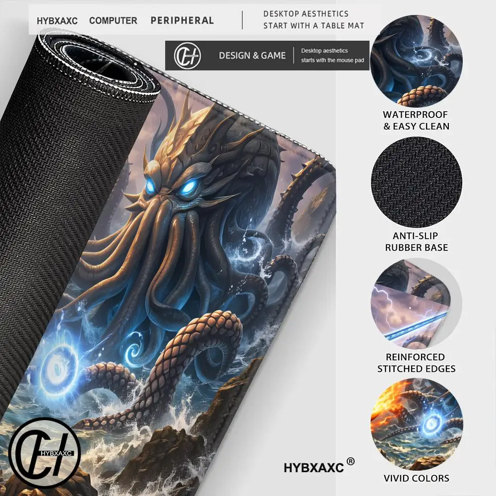 Фото Игровой коврик HYBXAXC Epic Sea Battle: Фэнтези-мат для настольных игр с изображением Кракена и Огненного Зверя, игровая поверхность для карточных игр и RPG №4