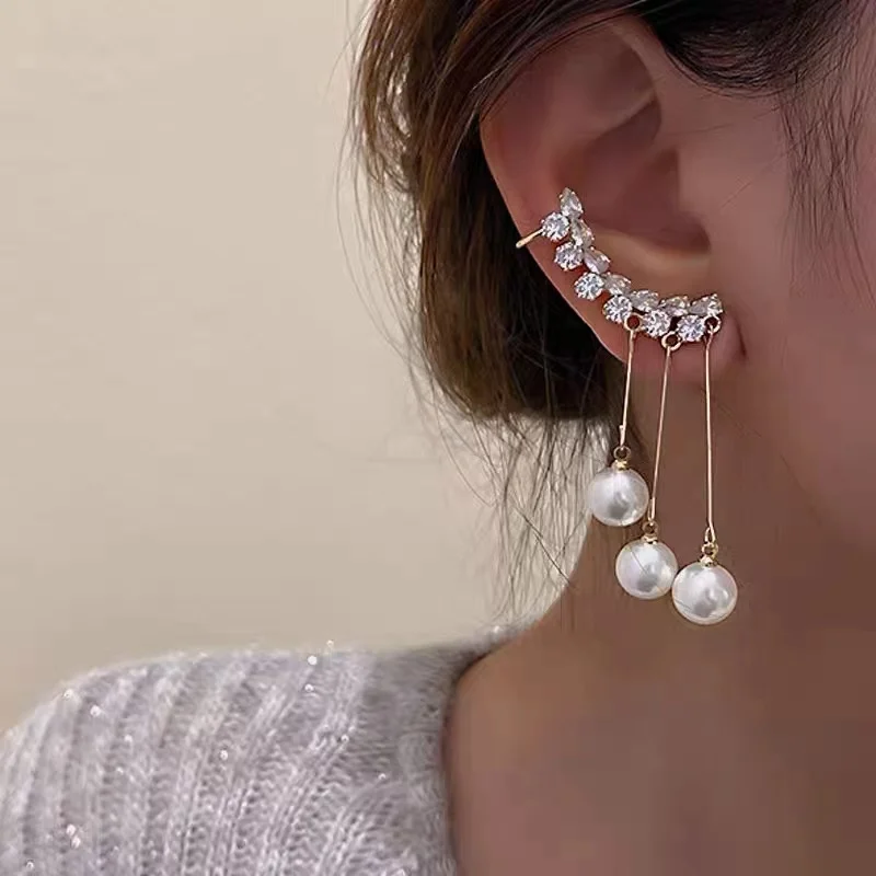 

Fashion Trend S925 Silver Needle Unique Design Elegant Delicate Zircon Pearl Tassel Earrings Ladies Jewelry Party Gift Wholesale