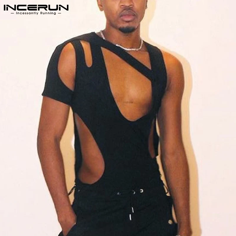 

Comfortable Loungewear Men Cross Design Onesies Stylish Male Hollow Out Sleeveless U-Neck Triangle Bodysuits S-5XL INCERUN 2022