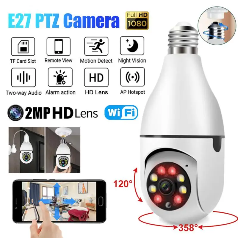 

E27 PTZ IP Camera WiFi Indoor Color Night Vision Surveillance Camera 4X Zoom Motion Tracking Home Security Camera YCC365Plus