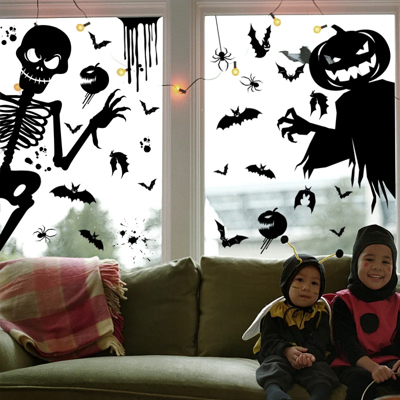 

Halloween Giant Spooky Monster Ghost Window Stickers Witch Grim Reaper Bat Skeleton Halloween Party Decoration Static Stickers