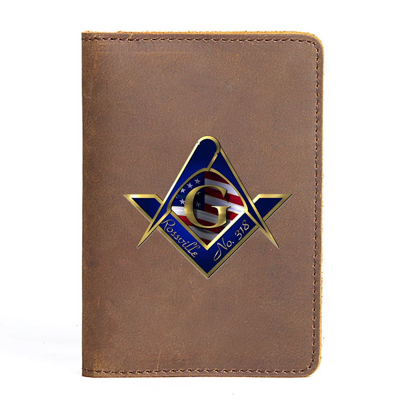Genuine Leather Passport Cover United States Flag Masonic Vintage Slim ID Card Holder Pocket Case Travel Wallet BX474