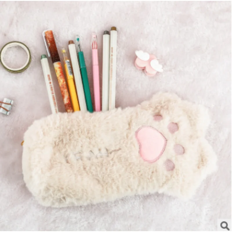 Cute Cat Paw Lipstick Cosmetic Coin Purse Storage Bag Wallets Women Makeup Handbags School Stationery Pencil Cases Pouch Pen Bag