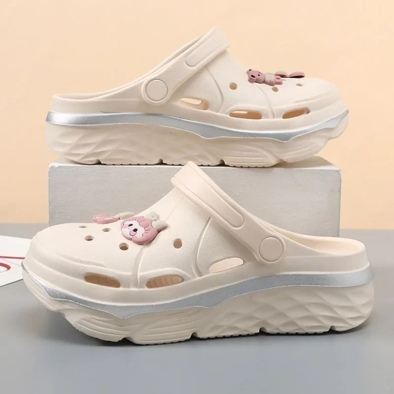 Шлепанцы женские для сада и пляжа сланцы с большим носком дышащие сандалии на