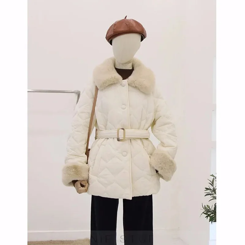 2022 Winter New Down Cotton Coat Womens Korean Loose Thin All-match Padded Jacket Women Casual Long Fur Collar Warm Parkas
