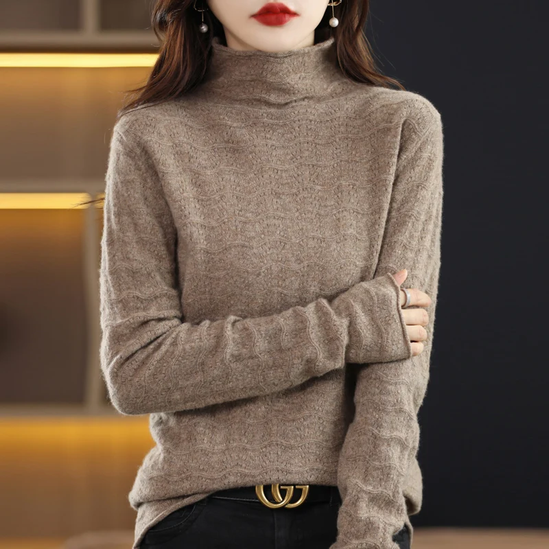 

Женская водолазка из 100% мериносовой шерсти, облегающий осенний теплый вязаный свитер, женский джемпер, вязаный Топ с длинным рукавом, однотонный