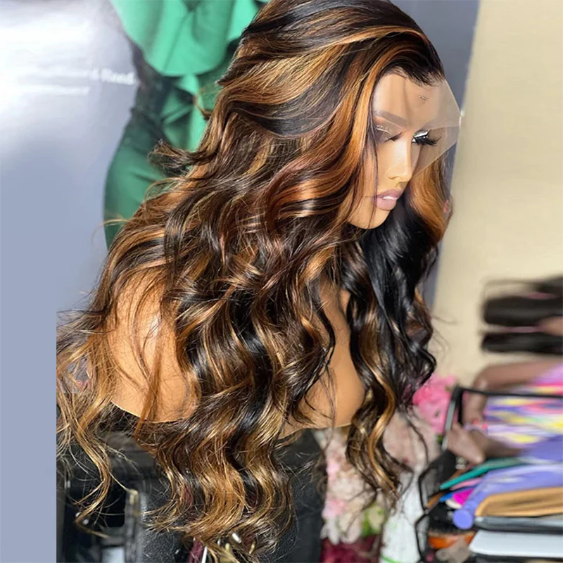 

Synthetic Lace Front Wig Omber Blonde Highlight Body Wave Wig Lace Frontal Wigs With Woman High Quality Colored With Baby Hair