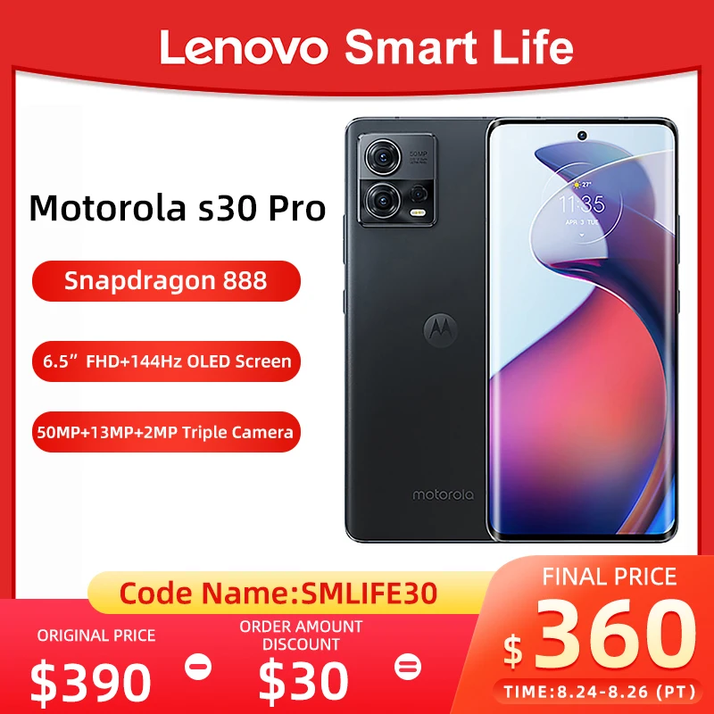 Motorola Moto S30 Pro Original Firmware, 5G Smart Phone,Snapdragon888+ 6.55inch POLED 144Hz 4400Mah 68W Charge 50MP Camera