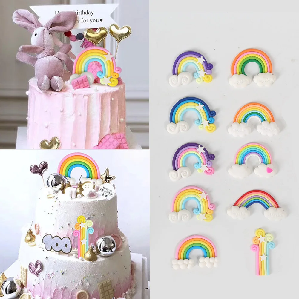 

Rainbow Cloud Cake Decoration Happy Birthday Cake Topper Dessert Baking Ornaments Birthday Party Decor Lovely Insert Cards