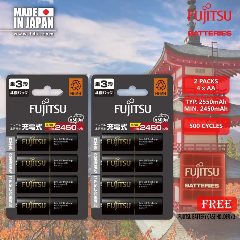 

VALUE COMBO Fujitsu High-Cap AA 4 cells 2550mAh Rechargeable Battery - HR-3UTHC(4B)TW x 2PACKS