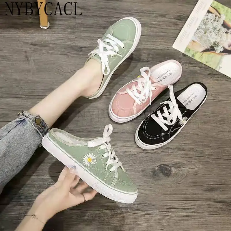 

Женские парусиновые туфли без каблука, повседневные лоферы на толстой подошве, без застежки, размеры 34-39, летние туфли, 2022