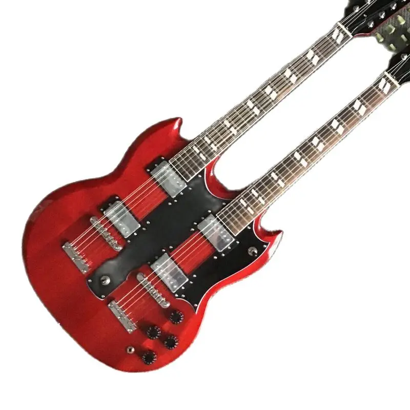 

Red Color Factory Custom Finish Double Neck Electric Guitar 12+6 Strings