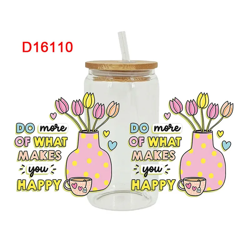 

3D УФ-трансферы DTF, наклейки на 16 унций, обертывания для чашек, цветочные буквы, с принтом слов для DIY, стекла, керамики, металла, кожи и т. д. D16107