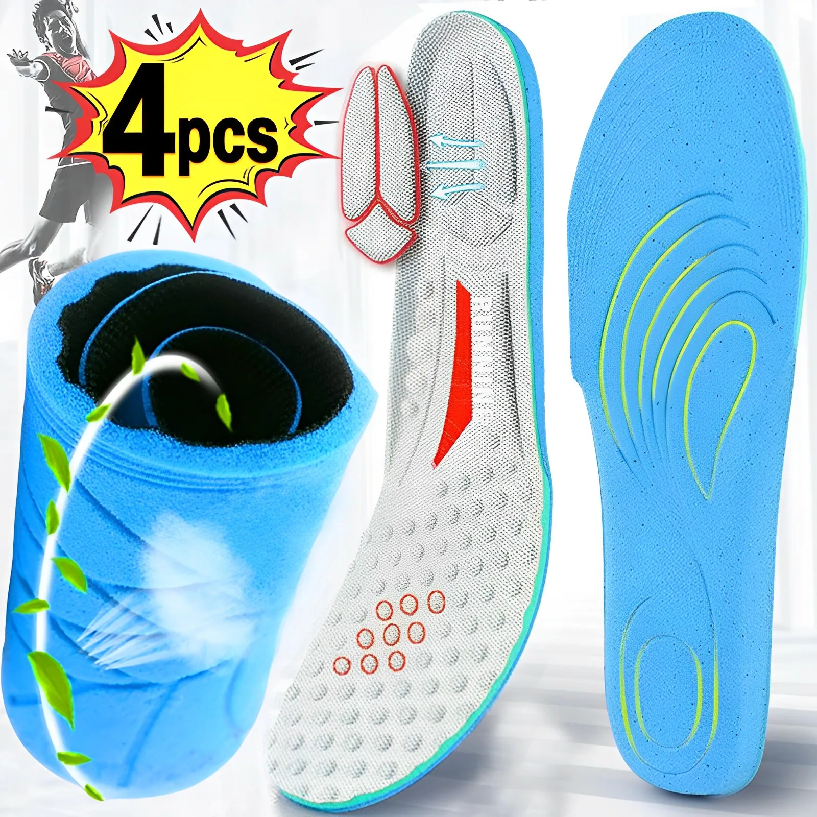 4pcs Memory Foam Insoles for Shoes Sole Deodorant Breathable Cushion Running Insoles for Feet Man Women Orthopedic Shoes Sole