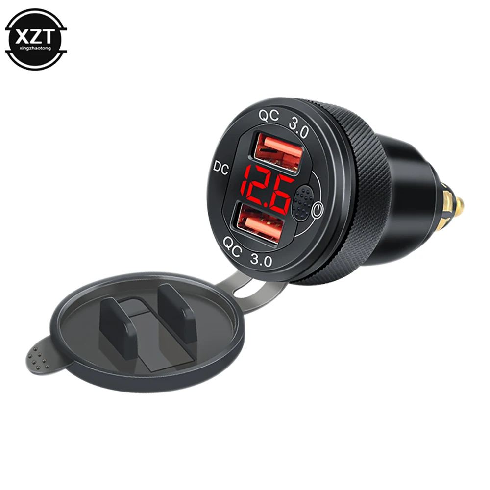 

Автомобильное зарядное устройство для мотоцикла, быстрое зарядное устройство с двумя USB-портами, 12-24 В, QC3.0, зарядный адаптер из алюминиевого сплава для BMW