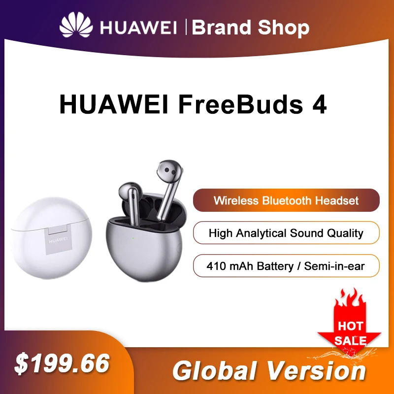 

Original Huawei Freebuds 4 Earphone Bluetooth 5.2 Semi-open Active Noise Cancelling Wireless Charge Headphone