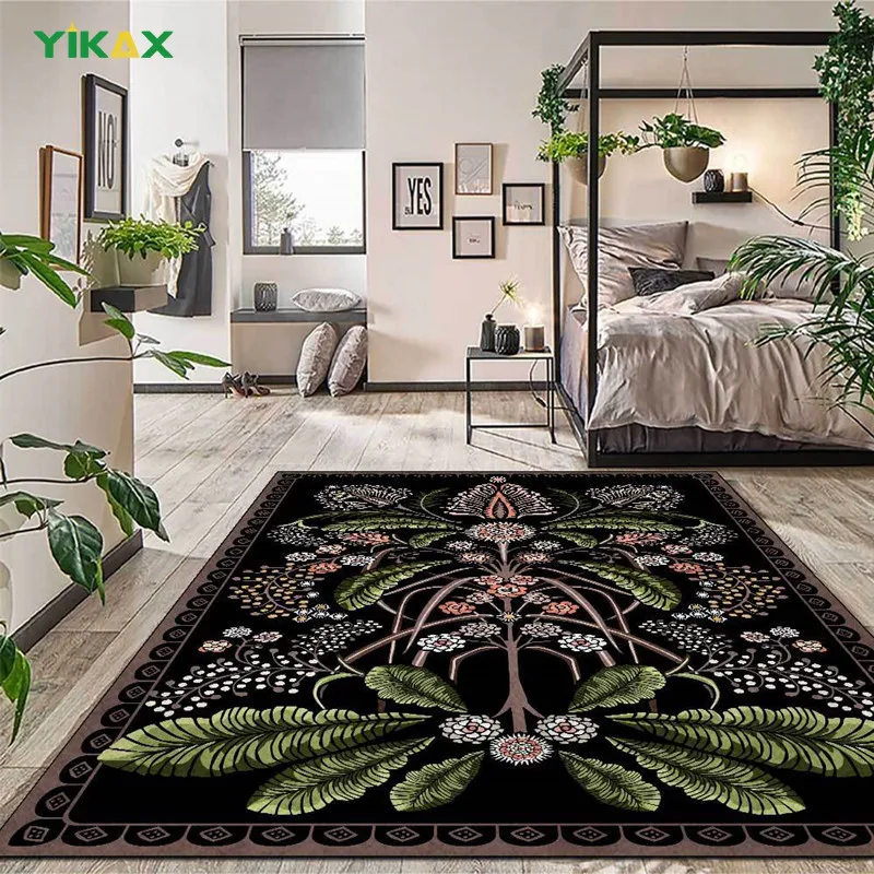 

Vintage Area Rugs For Living Room Flower Leaf Mats Carpets For Bedroom Pastoral New Arrival Flannel Home Floor House Decoration