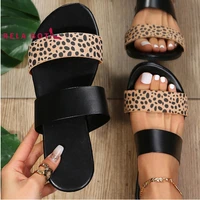 new style sandals for women summer flat slippers beach shoes 40 43 fashion summer slipper slide microfiber leopard leather outer