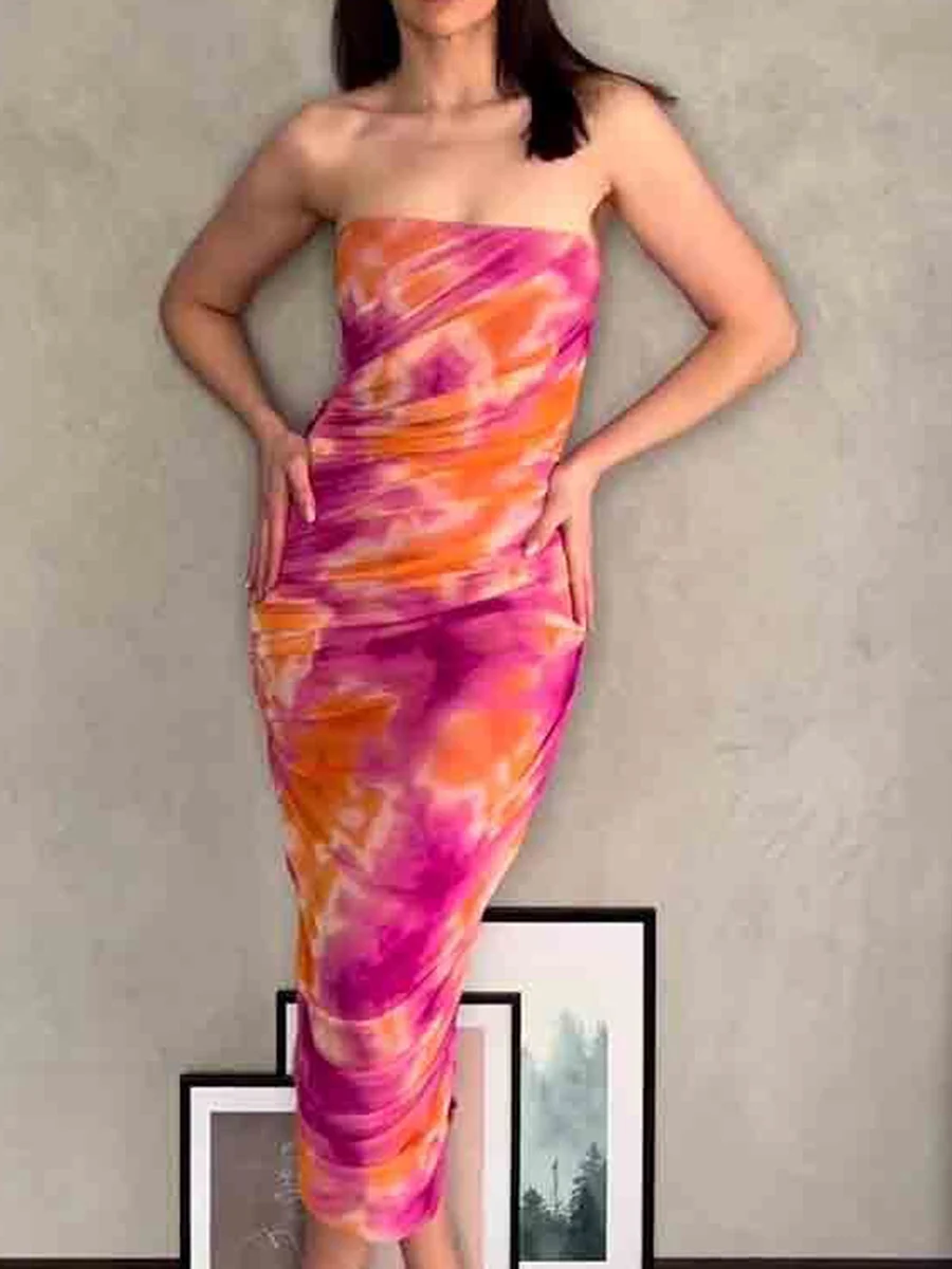 

Women Y2K Tie Dye Print Long Dress Club Party Summer Sleeveless Harajuku Mesh Tank Dress Sexy Chic Bodycon Midi Sundress