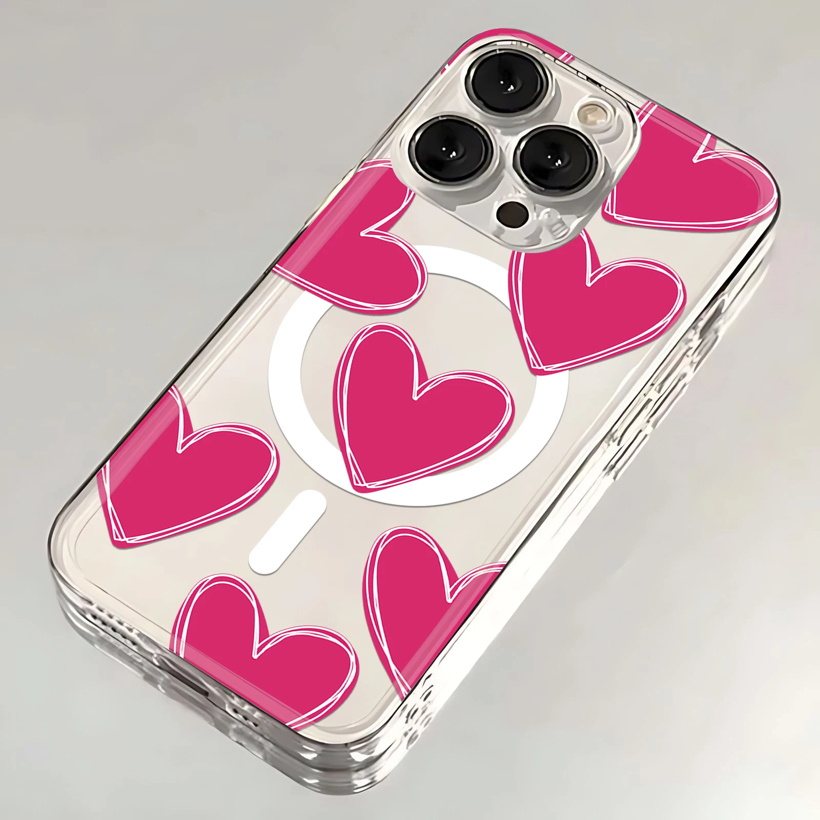 Luxury Love Heart Magsafe Magnetic Phone Case for iPhone 16 15 14 13 12 11 8 7 Plus Pro Max X XR XSMax Soft Clear Tpu Cover