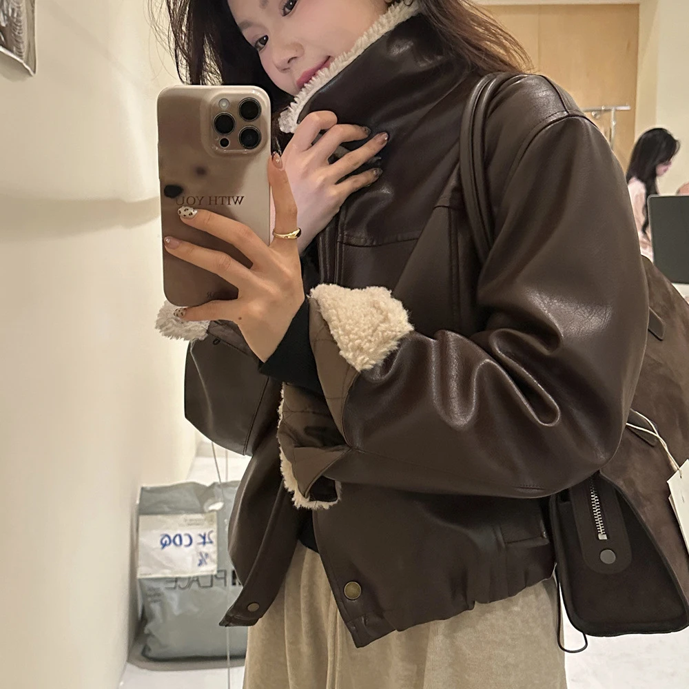 2024 женское зимнее теплое пальто с меховым отложным воротником толстое из