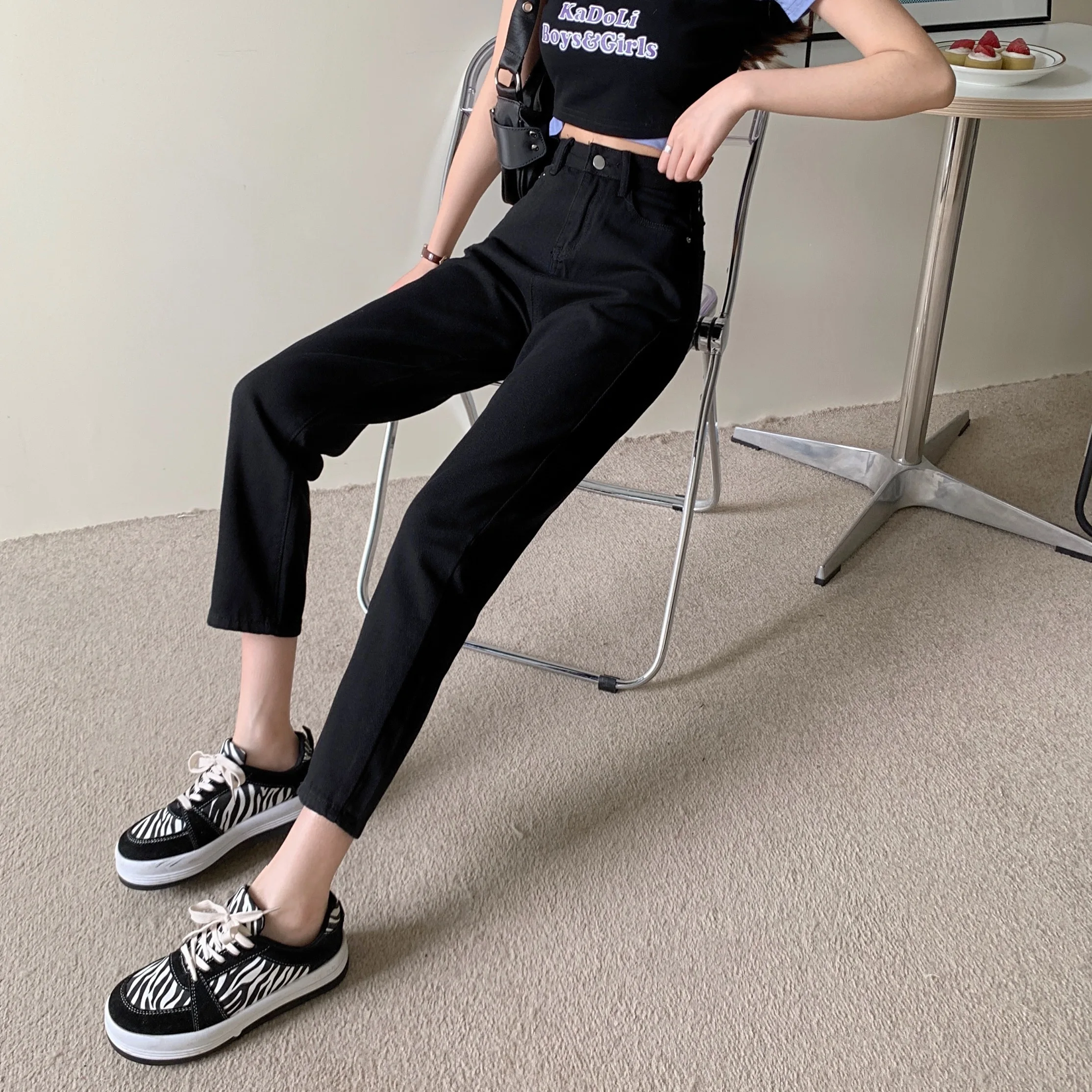 

DD2735 New fashion high-waisted slim wide-leg loose cropped old jeans