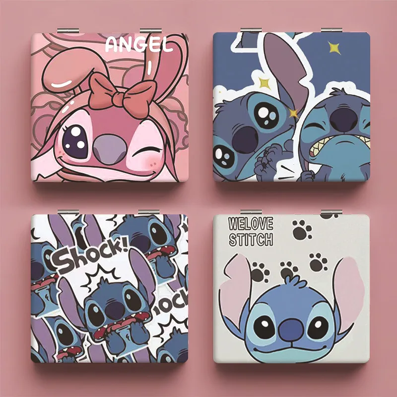 Фото Новое маленькое зеркало Kawaii Stitch, портативное зеркало для девочек, милое портативное складное ручное флип-зеркало для макияжа, Рождественский подарок для девочек №1