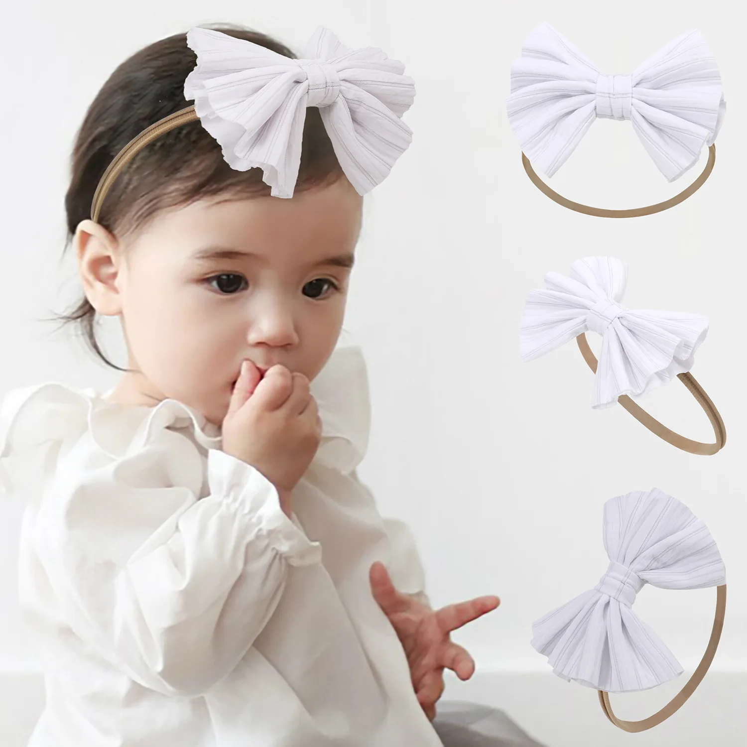 

Детские головные повязки для девочек с большим бантом, нейлоновая повязка на голову для маленьких девочек, реквизит для фотографирования н...