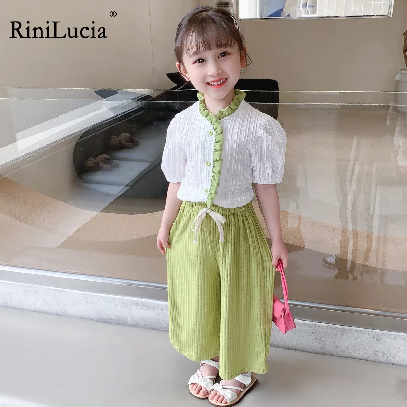 

RiniLucia 2022 Summer New Baby Clothes Set Girl Cute Smiley Print Tops + Pants 2pcs Kids Children Clothing Suit