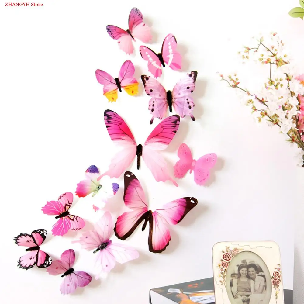 

Горячая Распродажа, 12 шт. наклеек на стену, 3D наклейки в виде бабочки, радуги, Настенный декор, животные, Декор