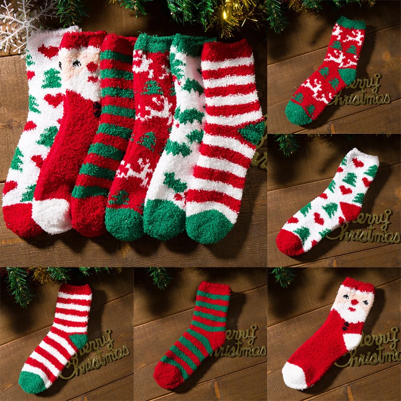 

Christmas Socks For Women Thicken Coral Fleece Warm Socks Cartoon Xmas Socks Elk Floor Socks New Year Gift Christmas Ornament