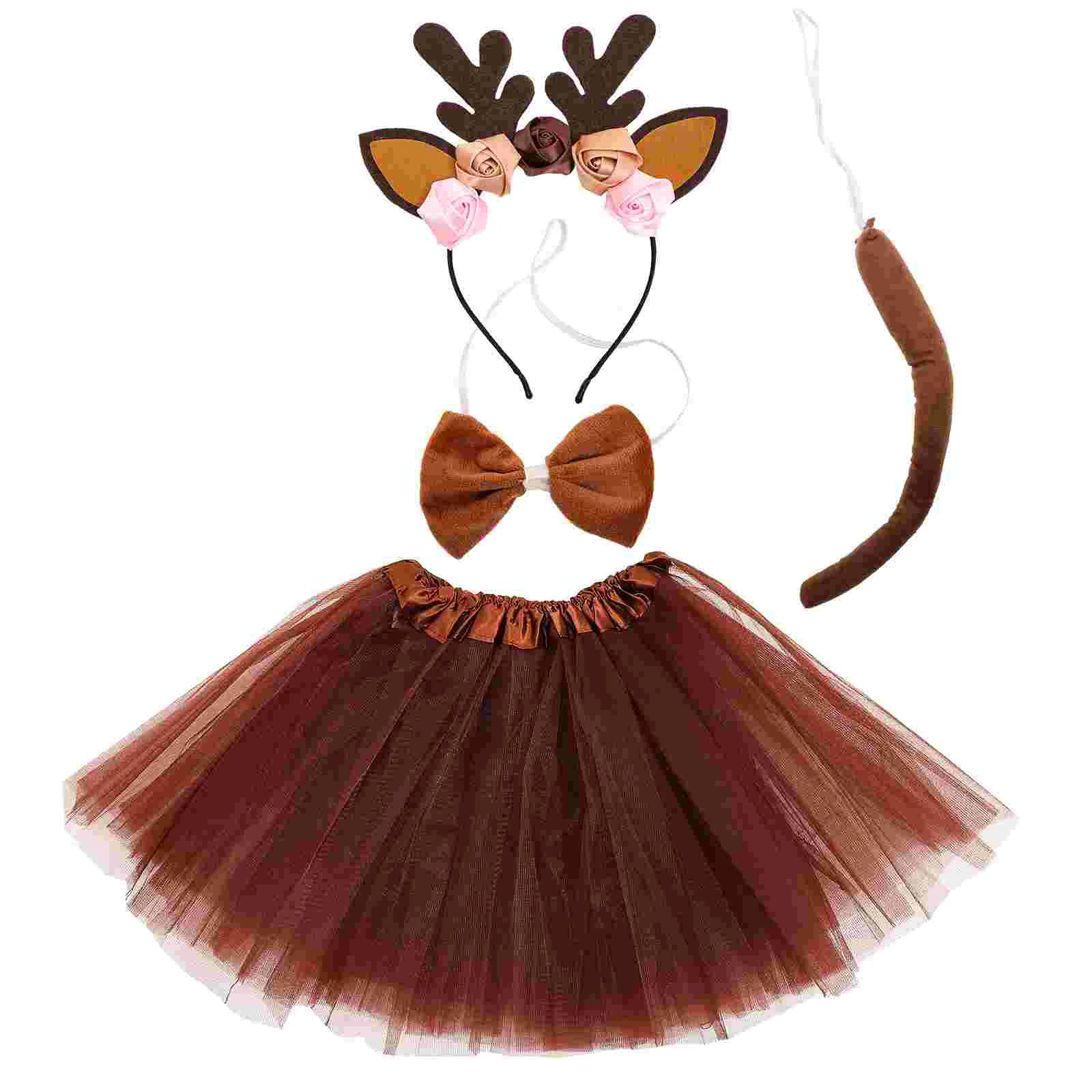 

1 Set Antler Headband Deer Ears Headband Cosplay Headband Bowtie Animal Tail Prop Tutu Skirt