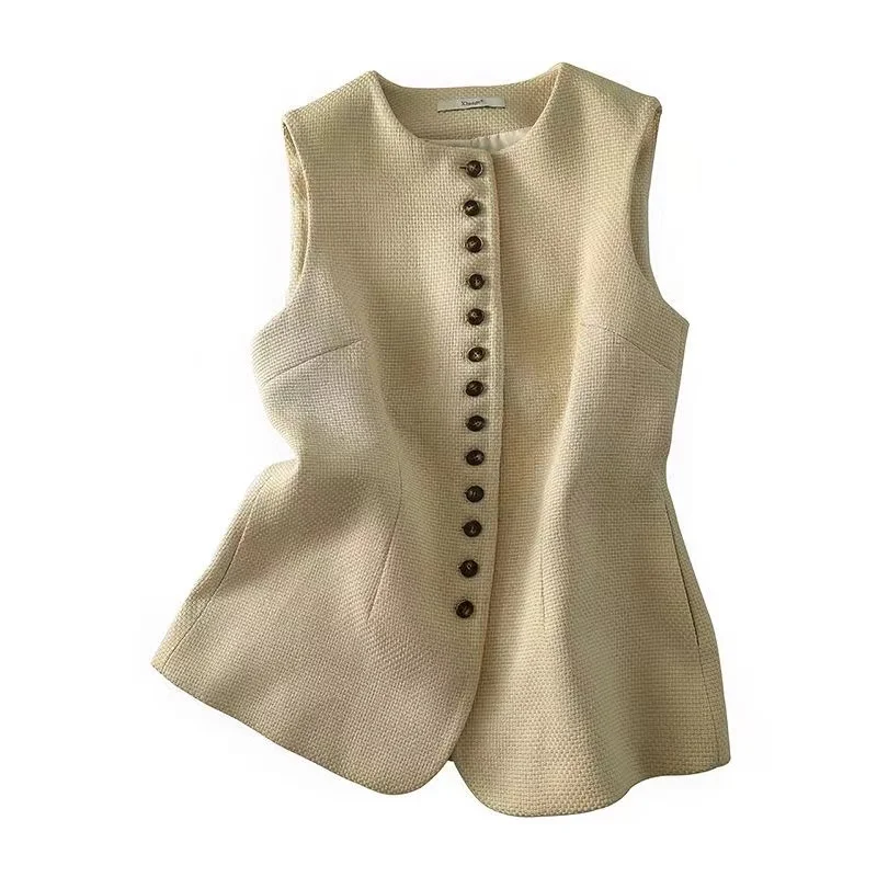 Женский однобортный жилет без рукавов элегантная безрукавка с круглым вырезом в
