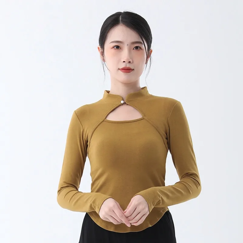 Элегантный топ Чонсам с высоким воротником танцевальный костюм сердцем спереди