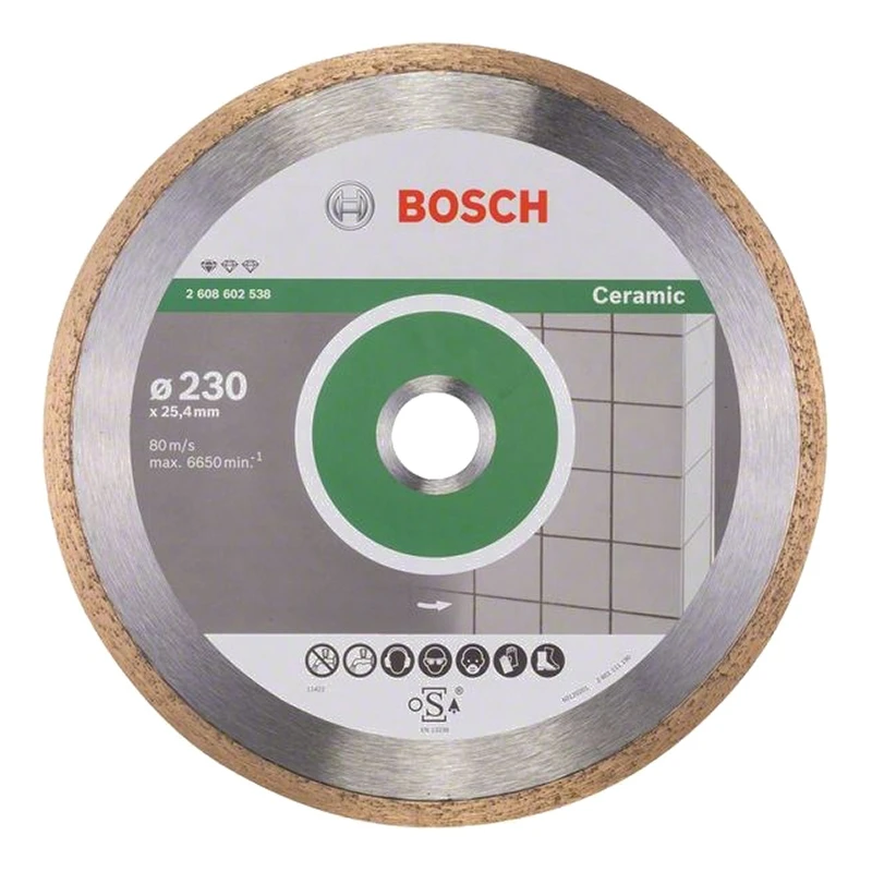 Диск алмазный BOSCH Ф230х25 4 керамика Pf Ceramic (538) (диаметр 230 мм до 6650 об/мин сплошной