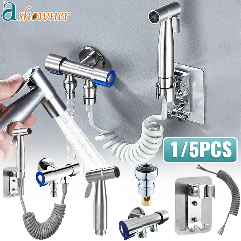 

Handheld Bidet Sprayer Set Triangle Valve 304 Stainless Steel Spray Gun Faucet Nozzle Water Washing Gun Bathroom Accessories