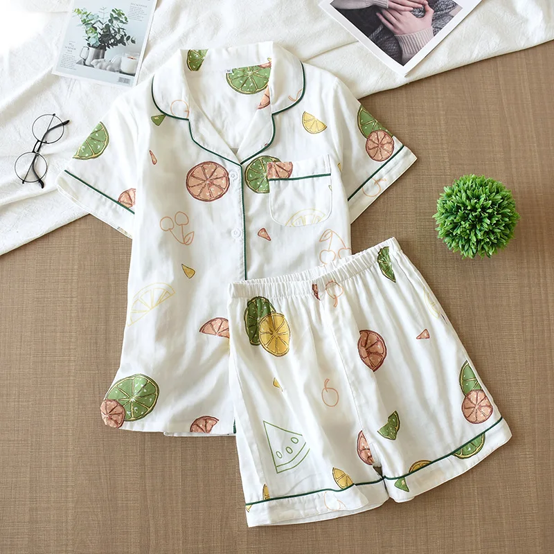 2023 New 100% Cotton Short-sleeved Shorts Ladies Pajamas Set Cute Cartoon Pajamas Japanese Simple Short Pajamas Sleepwear Women