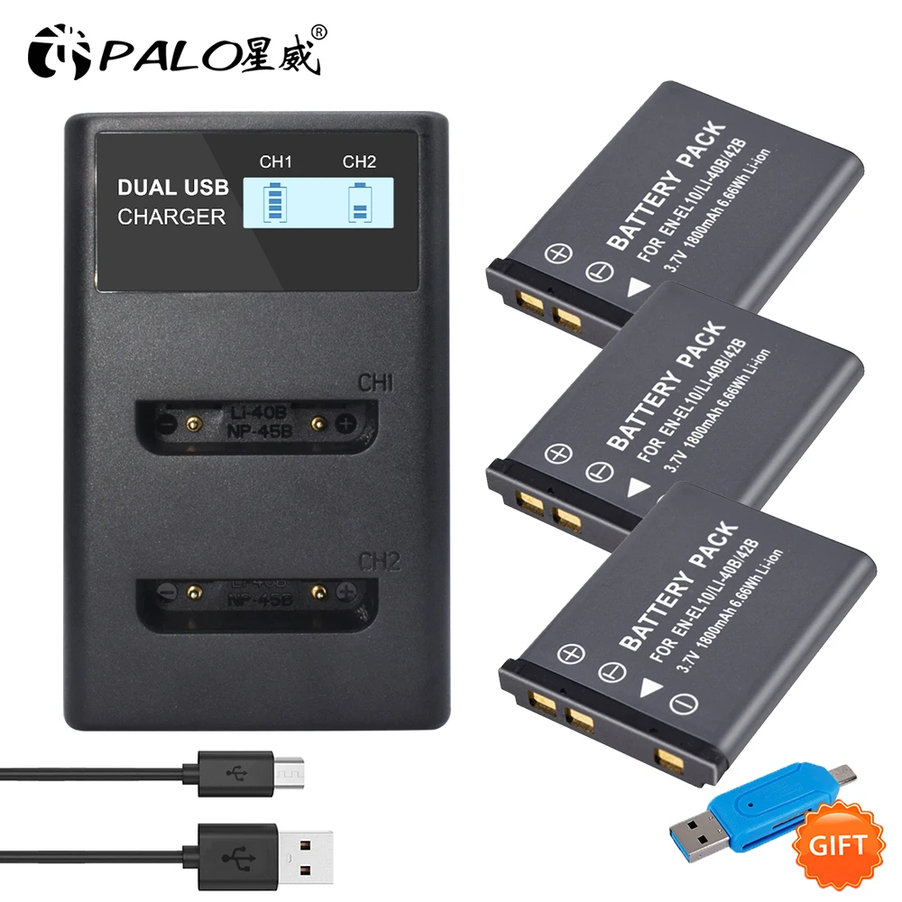 

Li-40B Li40B Li 40B Li-42B EN-EL10 enel10 Digital Camera Battery 3.7V 1800mAh with LCD Charger For Olympus Nikon Fujifilm Kodak