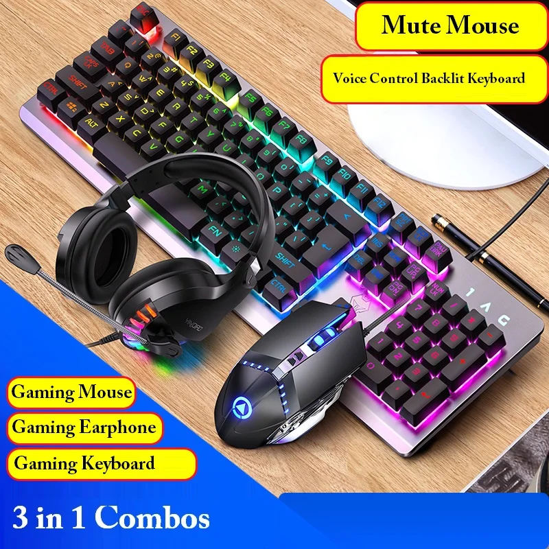 

2022 PC Set Keycaps 104 Keyboard Mouse Earphone Combos Suspended Gaming and Mice 3200DPI Earphone Headphone for Desktop Computer