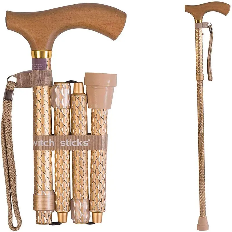 

Handle Luxurious Pearl Gold Handle Engraved Folding Walking Stick - Perfect Aid For Daily Mobility.
