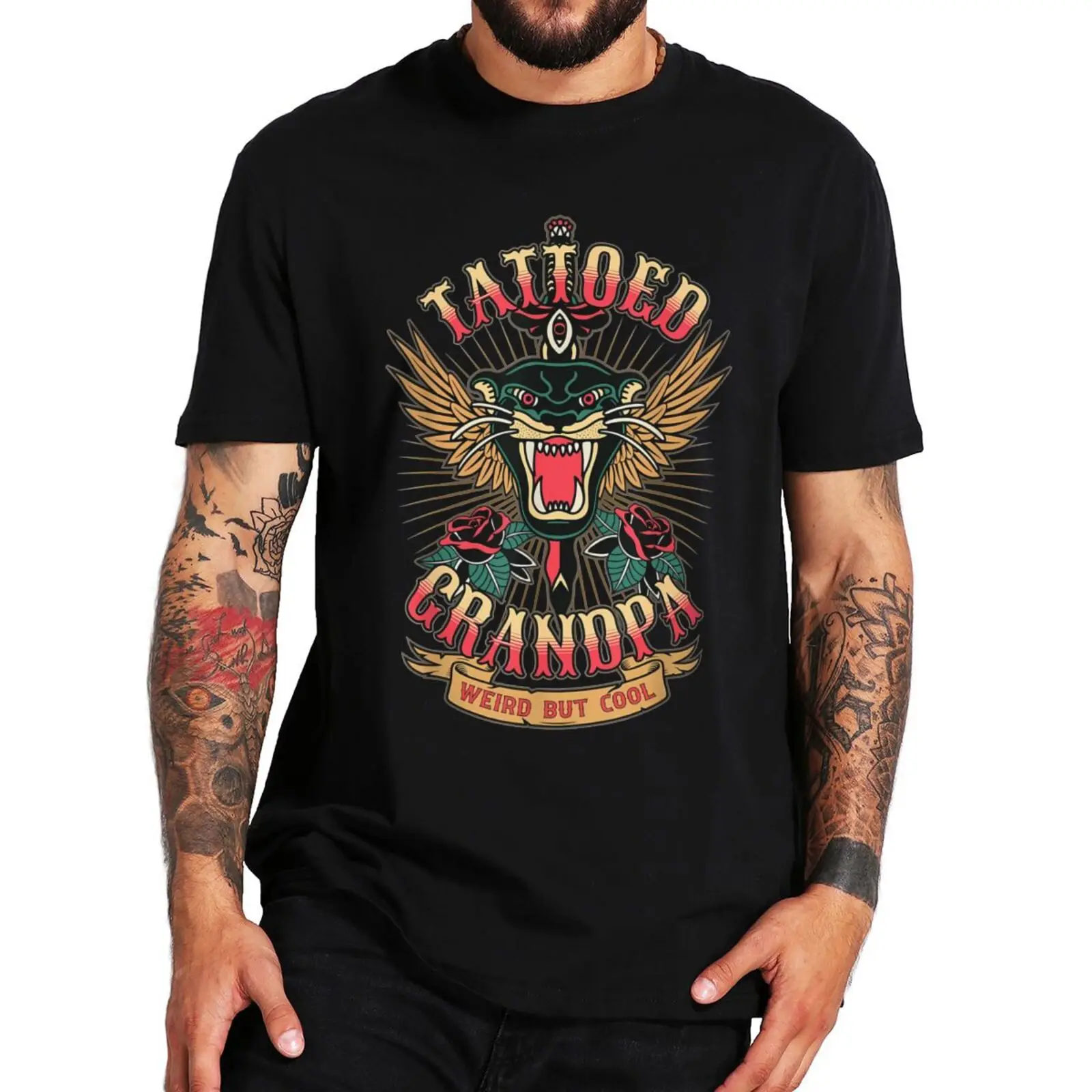 

Retro Tatouage Grandpa T Shirt Cool Design Grandfather Dad Gift Tee Tops 100% Cotton Unisex Round Neck Casual T-shirts EU Size